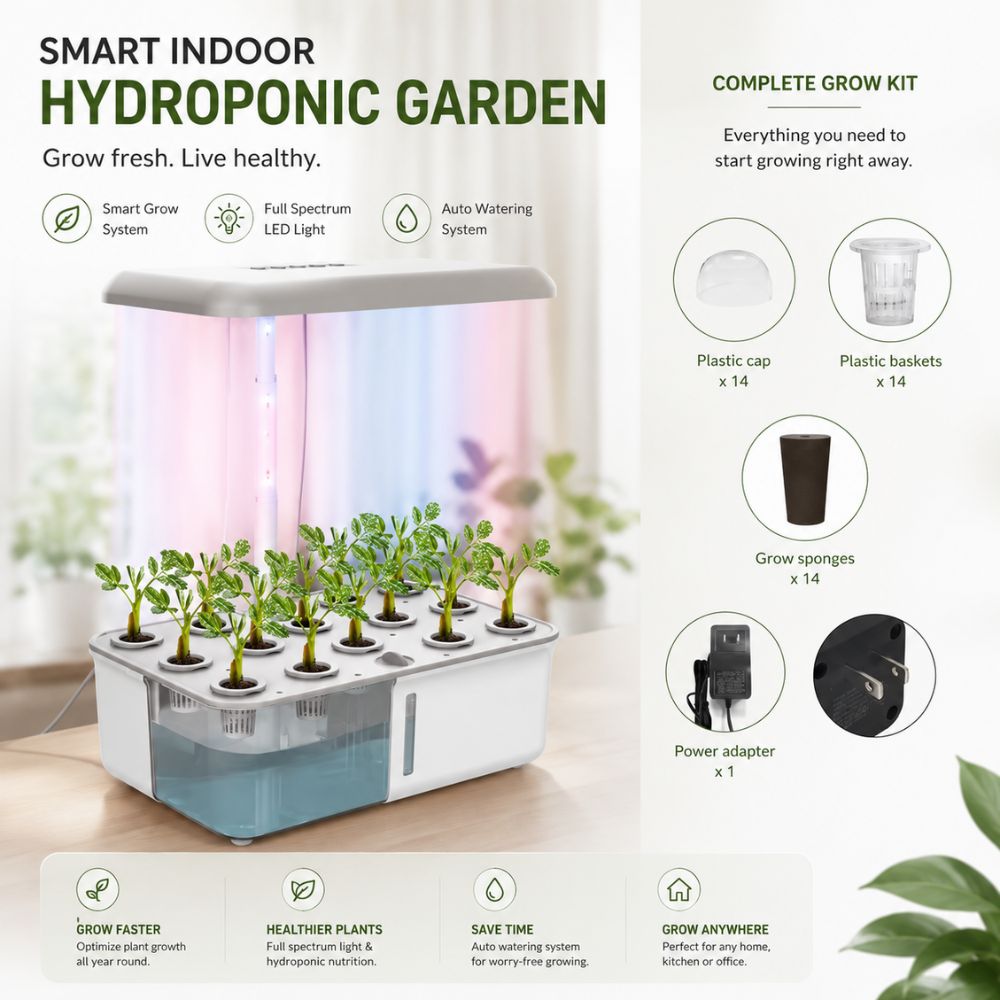 Hydroponic Growing System with LED Grow Light : Auto Pump Indoor Herb Garden Kit
