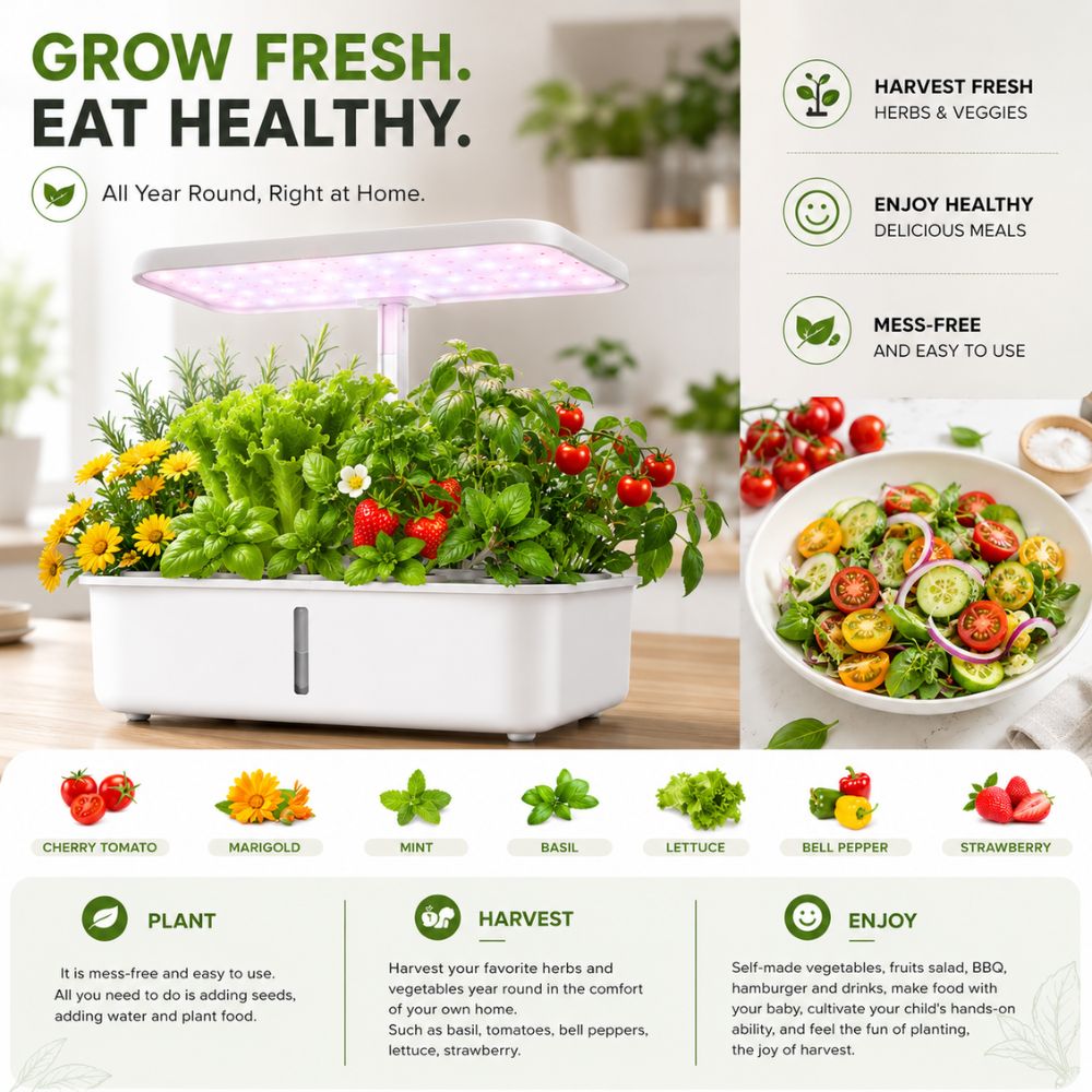 Hydroponic Growing System with LED Grow Light : Auto Pump Indoor Herb Garden Kit